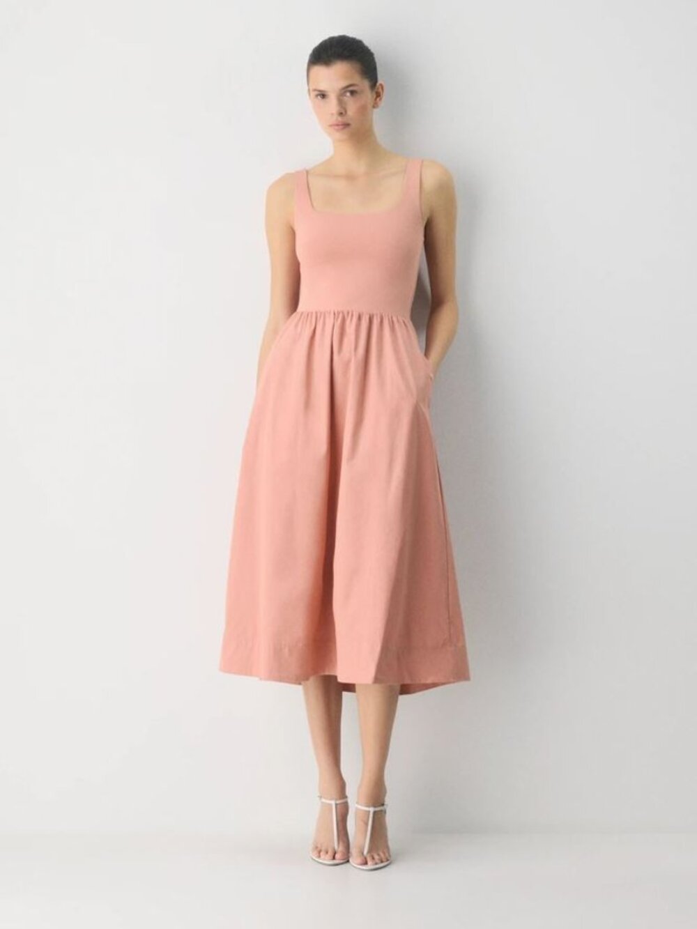 COPY Aritzia Revive Poplin Dress in Kiln Pink | Wilfred Peachy Sundress Pockets